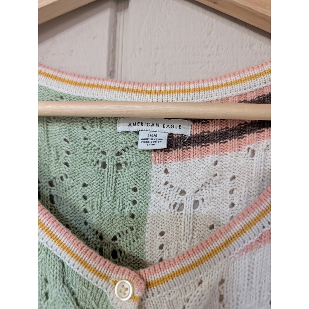 American Eagle Patchwork Pointelle Knit Button Fr… - image 8